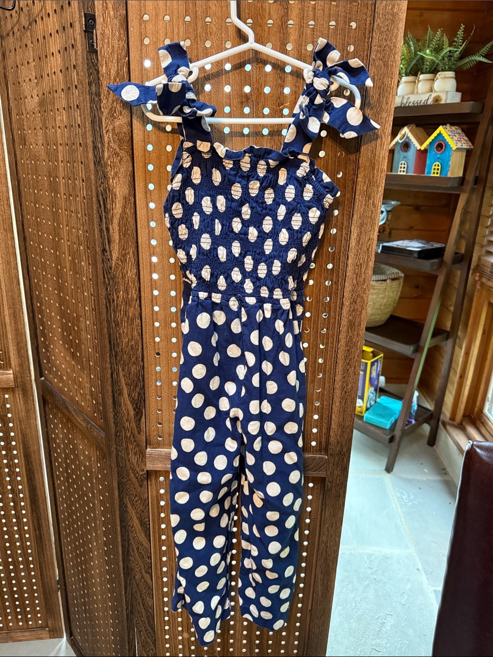 Crewcuts Navy Blue Polka Dot One-Piece with Tie Straps